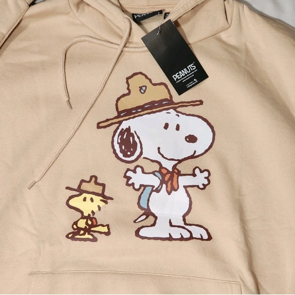 PEANUTS SNOOPY WOODSTOCK PARK RANGERS TAN PULLOVER SWEATSHIRT HOODIE XL NWT - Picture 6 of 10